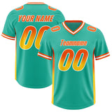 Custom Bright Green Orange and Gold Sides Gradient Fashion Personalized Team Football Jersey