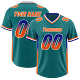 Custom Aqua Royal and Orange Sides Gradient Fashion Personalized Team Football Jersey