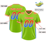 Custom Neon Green Orange and Powder Blue Sides Gradient Fashion Personalized Team Football Jersey