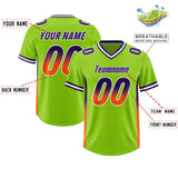 Custom Neon Green Purple and Orange Sides Gradient Fashion Personalized Team Football Jersey