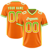 Custom Orange Neon Green and Gold Sides Gradient Fashion Personalized Team Football Jersey
