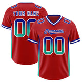 Custom Red Royal and Bright Green Sides Gradient Fashion Personalized Team Football Jersey