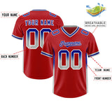 Custom Red Royal and Gray Sides Gradient Fashion Personalized Team Football Jersey