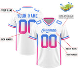 Custom White Powder Blue and Pink Sides Gradient Fashion Personalized Team Football Jersey