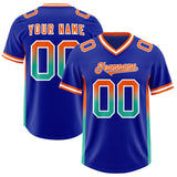 Custom Royal Orange and Bright Green Sides Gradient Fashion Personalized Team Football Jersey