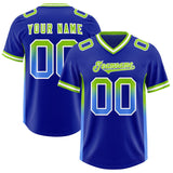 Custom Royal Neon Green and Powder Blue Sides Gradient Fashion Personalized Team Football Jersey