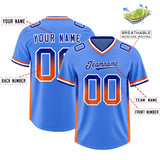 Custom Powder Blue Royal and Orange Sides Gradient Fashion Personalized Team Football Jersey