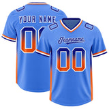 Custom Powder Blue Royal and Orange Sides Gradient Fashion Personalized Team Football Jersey