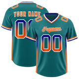 Custom Aqua Royal and Orange Sides Gradient Fashion Personalized Team Football Jersey