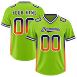 Custom Neon Green Purple and Orange Sides Gradient Fashion Personalized Team Football Jersey