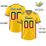 Custom Gold Green and Red Sides Gradient Fashion Personalized Team Football Jersey