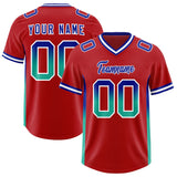 Custom Red Royal and Bright Green Sides Gradient Fashion Personalized Team Football Jersey