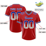Custom Red Royal and Gray Sides Gradient Fashion Personalized Team Football Jersey