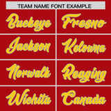 Custom Red Neon Green and Gold Sides Gradient Fashion Personalized Team Football Jersey