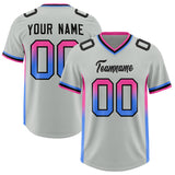 Custom Gray Pink and Powder Blue Sides Gradient Fashion Personalized Team Football Jersey