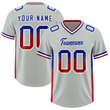 Custom Gray Royal and Red Sides Gradient Fashion Personalized Team Football Jersey