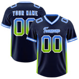 Custom Navy Powder Blue and Neon Green Sides Gradient Fashion Personalized Team Football Jersey