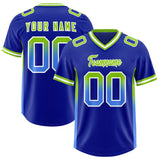 Custom Royal Neon Green and Powder Blue Sides Gradient Fashion Personalized Team Football Jersey