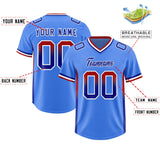Custom Powder Blue Red and Royal Sides Gradient Fashion Personalized Team Football Jersey
