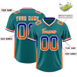 Custom Aqua Royal and Orange Sides Gradient Fashion Personalized Team Football Jersey