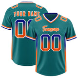 Custom Aqua Royal and Orange Sides Gradient Fashion Personalized Team Football Jersey
