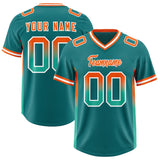 Custom Aqua Orange and Bright Green Sides Gradient Fashion Personalized Team Football Jersey