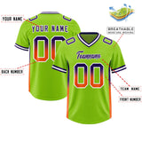 Custom Neon Green Purple and Orange Sides Gradient Fashion Personalized Team Football Jersey