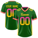 Custom Kelly Green Pink and Gold Sides Gradient Fashion Personalized Team Football Jersey