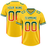 Custom Gold Kelly Green and Orange Sides Gradient Fashion Personalized Team Football Jersey