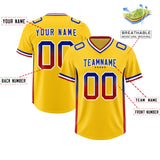 Custom Gold Royal and Red Sides Gradient Fashion Personalized Team Football Jersey
