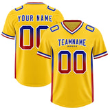 Custom Gold Royal and Red Sides Gradient Fashion Personalized Team Football Jersey