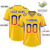 Custom Gold Royal and Orange Sides Gradient Fashion Personalized Team Football Jersey