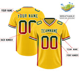 Custom Gold Green and Red Sides Gradient Fashion Personalized Team Football Jersey