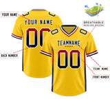 Custom Gold Red and Navy Sides Gradient Fashion Personalized Team Football Jersey