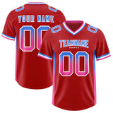 Custom Red Powder Blue and Pink Sides Gradient Fashion Personalized Team Football Jersey