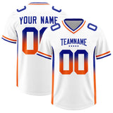 Custom White Royal and Orange Sides Gradient Fashion Personalized Team Football Jersey
