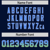 Custom Navy Powder Blue and Neon Green Sides Gradient Fashion Personalized Team Football Jersey