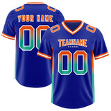 Custom Royal Orange and Bright Green Sides Gradient Fashion Personalized Team Football Jersey
