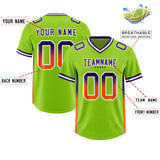 Custom Neon Green Purple and Orange Sides Gradient Fashion Personalized Team Football Jersey