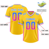 Custom Gold Powder Blue and Pink Sides Gradient Fashion Personalized Team Football Jersey