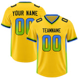 Custom Gold Powder Blue and Neon Green Sides Gradient Fashion Personalized Team Football Jersey