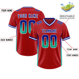 Custom Red Royal and Bright Green Sides Gradient Fashion Personalized Team Football Jersey