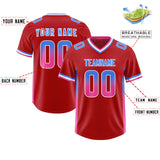 Custom Red Powder Blue and Pink Sides Gradient Fashion Personalized Team Football Jersey