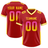 Custom Red Pink and Gold Sides Gradient Fashion Personalized Team Football Jersey