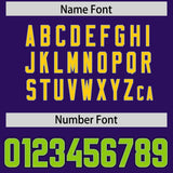 Custom Purple Neon Green and Gold Sides Gradient Fashion Personalized Team Football Jersey