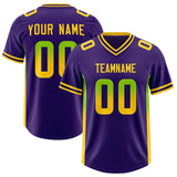 Custom Purple Neon Green and Gold Sides Gradient Fashion Personalized Team Football Jersey