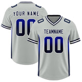 Custom Gray Royal and Navy Sides Gradient Fashion Personalized Team Football Jersey