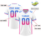 Custom White Powder Blue and Pink Sides Gradient Fashion Personalized Team Football Jersey