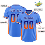 Custom Powder Blue Royal and Orange Sides Gradient Fashion Personalized Team Football Jersey