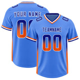 Custom Powder Blue Royal and Orange Sides Gradient Fashion Personalized Team Football Jersey